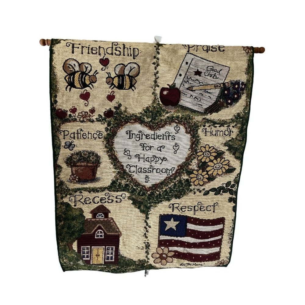 Vintage Crown Crafts Inc Joy Marie Heimsoth 18"24" Tapestry  Happy Classroom